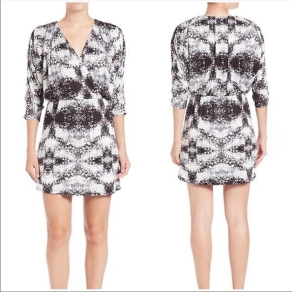 NWT Parker Mini Dress Small 3/4 Sleeve Gray White Black V Chantilly Catalina